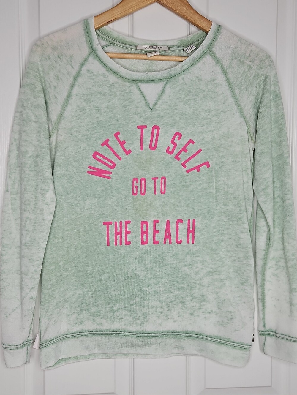 Scotch & Soda Womens Pullover Sweatshirt Size S Green Graphic Beach Coastal